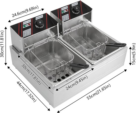 Eszenzics™ Friteuse XXL Pro7 - 12 liter - 2 x 2500W - Dubbele mand - Verlengde handgrepen 20cm - Commercieel of thuisgebruik - Restaurant - Friture - Snackbar - Friet - Frietpan - Image 4