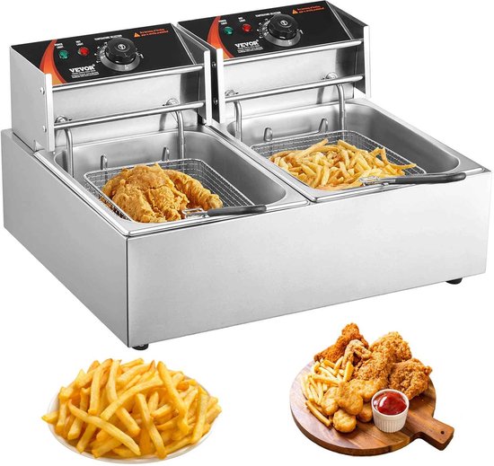 CORE Elektrische Friteuse - 12L Frietpan - Elektrische frietpan - Dubbele tank - Commercieel gebruik - Roestvrijstaal - 2500W/5000W - Image 1