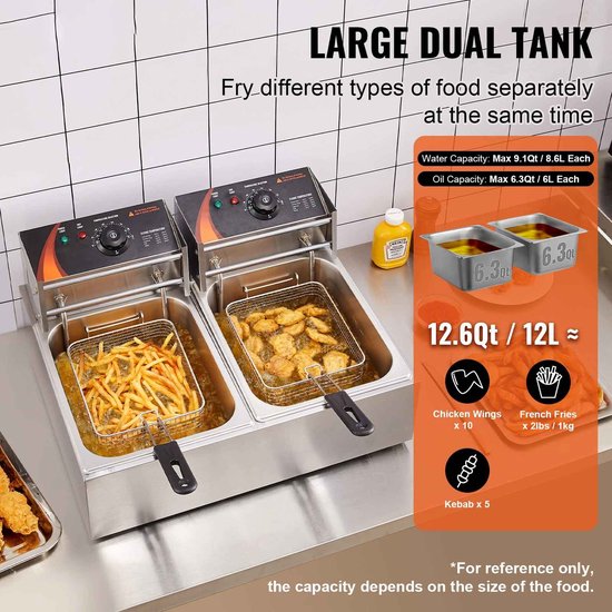 CORE Elektrische Friteuse - 12L Frietpan - Elektrische frietpan - Dubbele tank - Commercieel gebruik - Roestvrijstaal - 2500W/5000W - Image 5