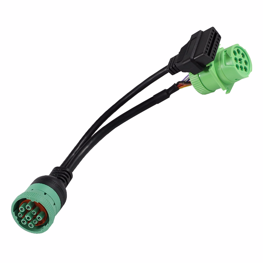 Green Type2 J1939 9pin Female to OBD2 Female and to J1939 Male Splitter Y Cable for Truck Freightliner GPS Eld Tracker - Image 3
