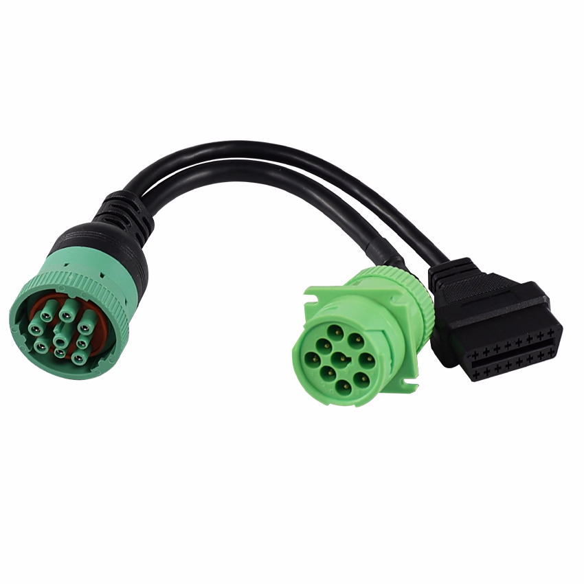 Green Type2 J1939 9pin Female to OBD2 Female and to J1939 Male Splitter Y Cable for Truck Freightliner GPS Eld Tracker - Image 4