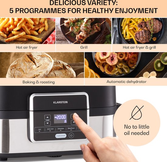 Combo Air grill heteluchtfriteuse 5 programma's 1500 watt 4,5 liter grillmand 2,5 liter frituurmand - Image 2