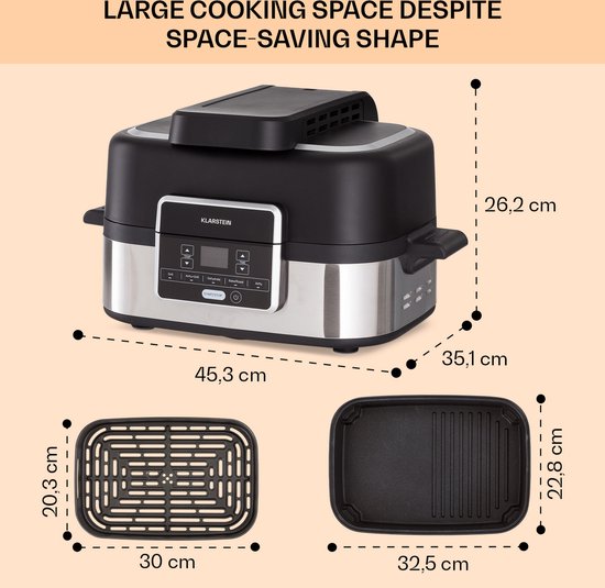 Combo Air grill heteluchtfriteuse 5 programma's 1500 watt 4,5 liter grillmand 2,5 liter frituurmand - Image 7