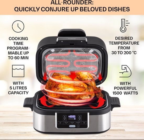 Combo Air grill heteluchtfriteuse 5 programma's 1500 watt 4,5 liter grillmand 2,5 liter frituurmand - Image 8