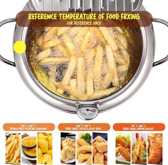 Professionele Frituurpan - Japanse RVS Tempura Frituurpan met Thermometer - Complete Set met Deksel en Oliedruiprek - Geschikt voor Friet, Kip en Garnalen - 20cm Keukenapparatuur - Image 6