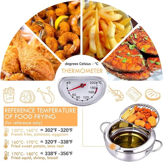 Frituurpan - Friteuse - 3.2 L, 304 roestvrij staal met temperatuurregeling en uitlekrekje – Geschikt voor het frituren van friet, gefrituurde kip, enz– stijl met deksel - Image 4