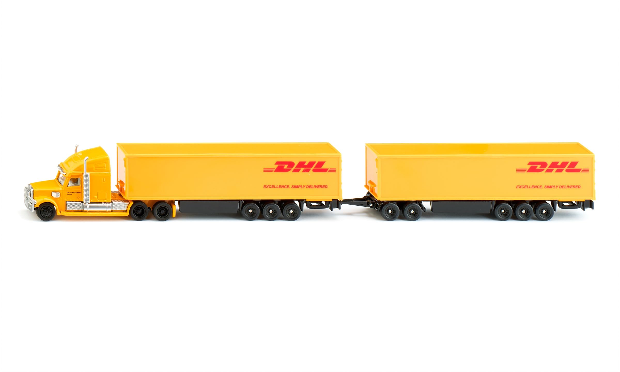 Siku 1806, Freightliner DHL Road Train, Tractor with Trailer and Trailer, 1:87, Metal/Plastic, Yellow, Detachable Trailer, Opening Trailer Doors - Image 1