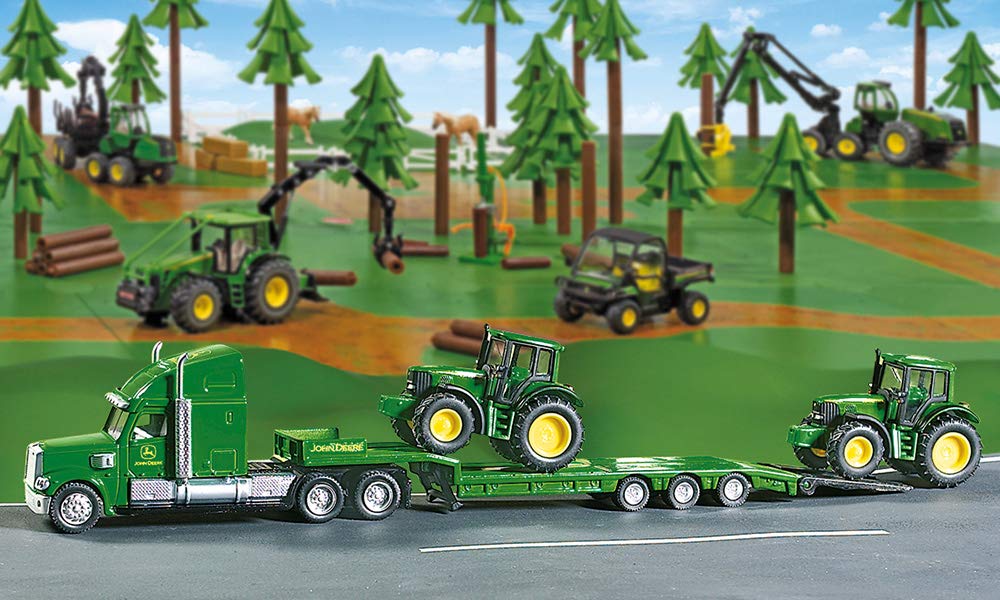 siku 1837 Low Loader with 2 John Deere Tractors, 1:87, Metal/Plastic, Green, Folding Tailgate - Image 2