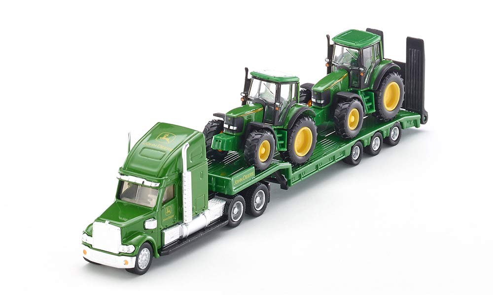 siku 1837 Low Loader with 2 John Deere Tractors, 1:87, Metal/Plastic, Green, Folding Tailgate - Image 3