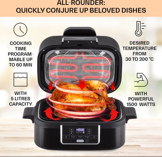 Combo Air grill heteluchtfriteuse 5 programma's 1500 watt 4,5 liter grillmand 2,5 liter frituurmand - Image 6
