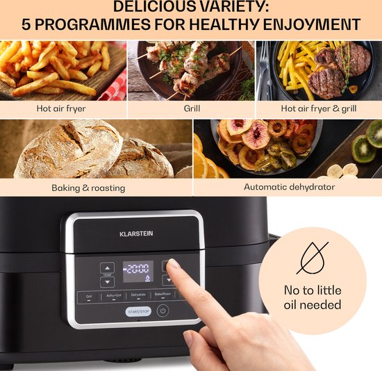 Combo Air grill heteluchtfriteuse 5 programma's 1500 watt 4,5 liter grillmand 2,5 liter frituurmand - Image 7