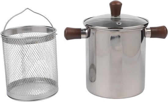 Frituurpan Roestvrij Staal - Friteuse Walnoot Handvat - Thuis Frituren - Oliefiltratiesysteem - 2 Liter - Zilver - Image 1