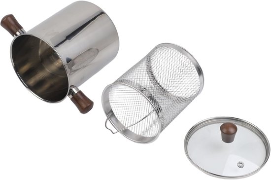 Frituurpan Roestvrij Staal - Friteuse Walnoot Handvat - Thuis Frituren - Oliefiltratiesysteem - 2 Liter - Zilver - Image 2