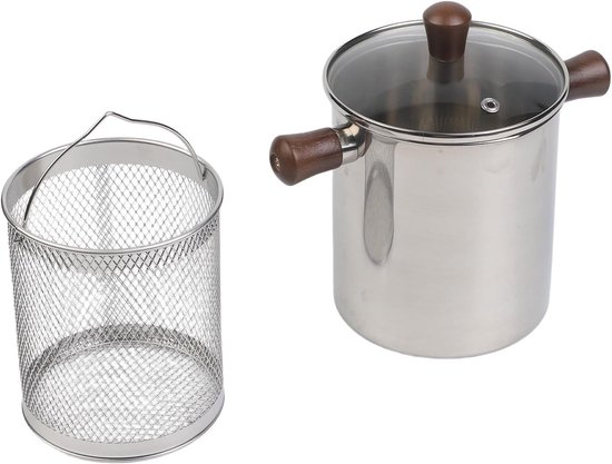 Frituurpan Roestvrij Staal - Friteuse Walnoot Handvat - Thuis Frituren - Oliefiltratiesysteem - 2 Liter - Zilver - Image 3