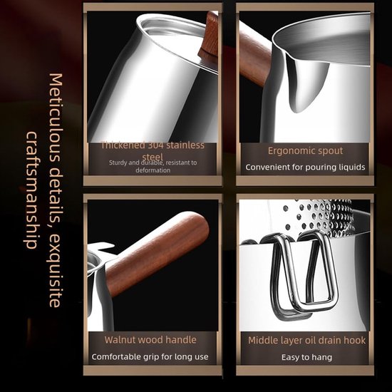 Frituurpan Roestvrij Staal - Friteuse Walnoot Handvat - Thuis Frituren - Oliefiltratiesysteem - 2 Liter - Zilver - Image 5