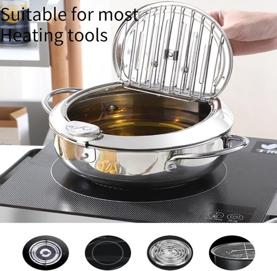 Friteuse Pot - Frituurpan - Gezond Frituren - Temperatuurregeling - 42 Liter - Zilver - Image 6