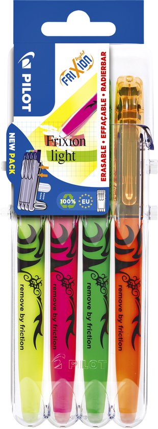 Pilot FriXion - Markeerstiften -  Groen, Oranje, Roze, Geel - per 4 verpakt. - Image 1
