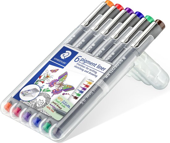 Pigment liner fineliner - box - 6 kleuren - Image 1