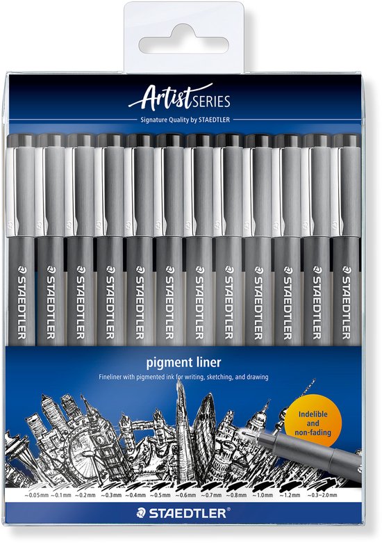 STAEDTLER - Artist Series - pigment liner 308 - etui met 12 lijnbreedten - zwart - Image 1
