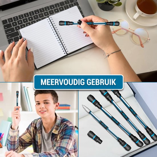 EZLife Spinning Pen Blue - Fidget Pen -Stress Relief Pen- Roterende Pen - 0.5mm Balpen Pen Spinner - Freestyle Pen - Weighted Spinner Pen - Image 5