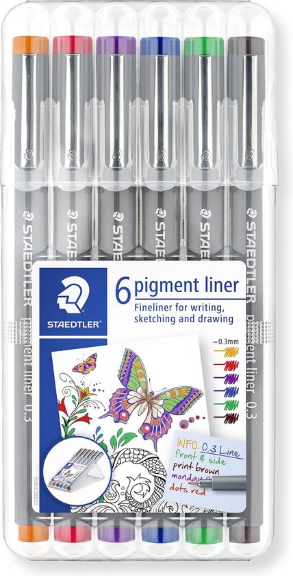 Pigment liner fineliner - box - 6 kleuren - Image 1