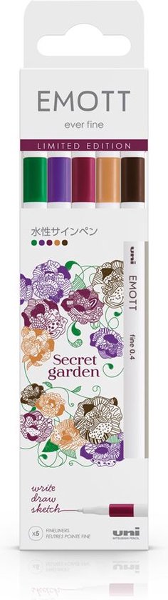 Uni Emott Fineliner Set 5 stuks - Secret Garden - Image 1