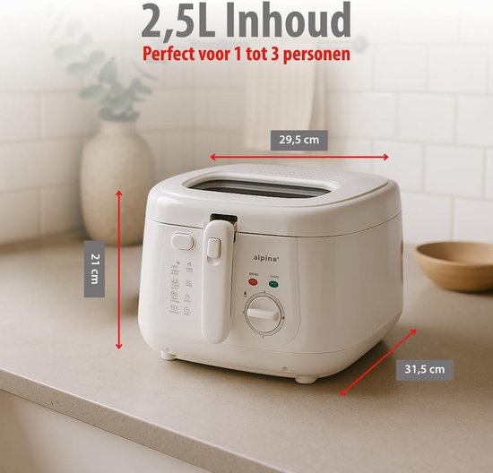 Friteuse - Frituurpan - Snacks Bereiden - Instelbare Temperatuur - 2.5 Liter - Wit - Image 5