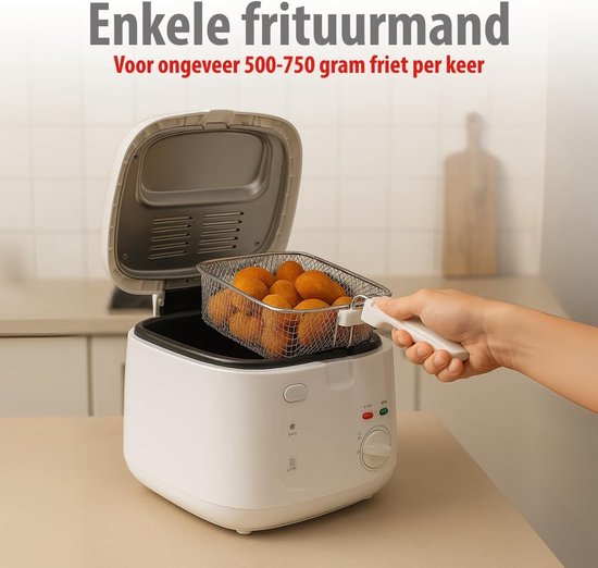Friteuse - Frituurpan - Snacks Bereiden - Instelbare Temperatuur - 2.5 Liter - Wit - Image 7