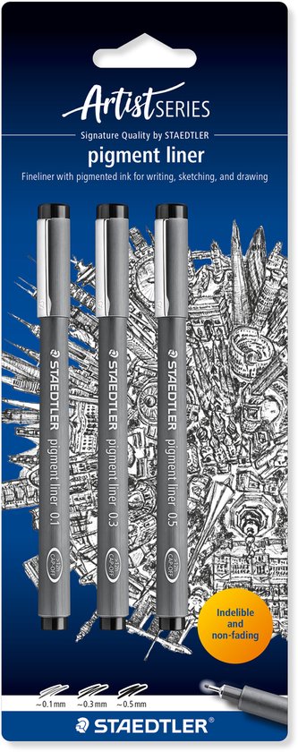 STAEDTLER - Artist Series - pigment liner 308 fineliner - kaart met 3 stuks - zwart - Image 1