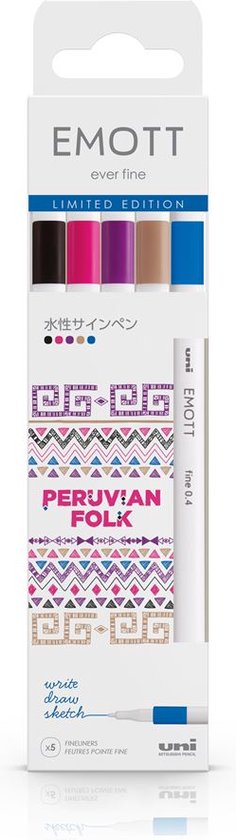 Uni Emott Fineliner Set 5 stuks Peruvian Folk - Image 1