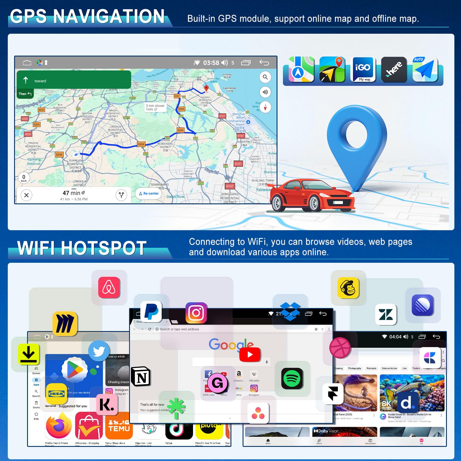 2+32G Android 13 Autoradio Multimédia avec sans Fil CarPlay Android Auto pour Freightliner Sprinter 2007-2018, 7 Pouces écran Tactile Radio Stéréo avec navi GPS Mirror Link SWC FM RDS écran partagé - Image 5