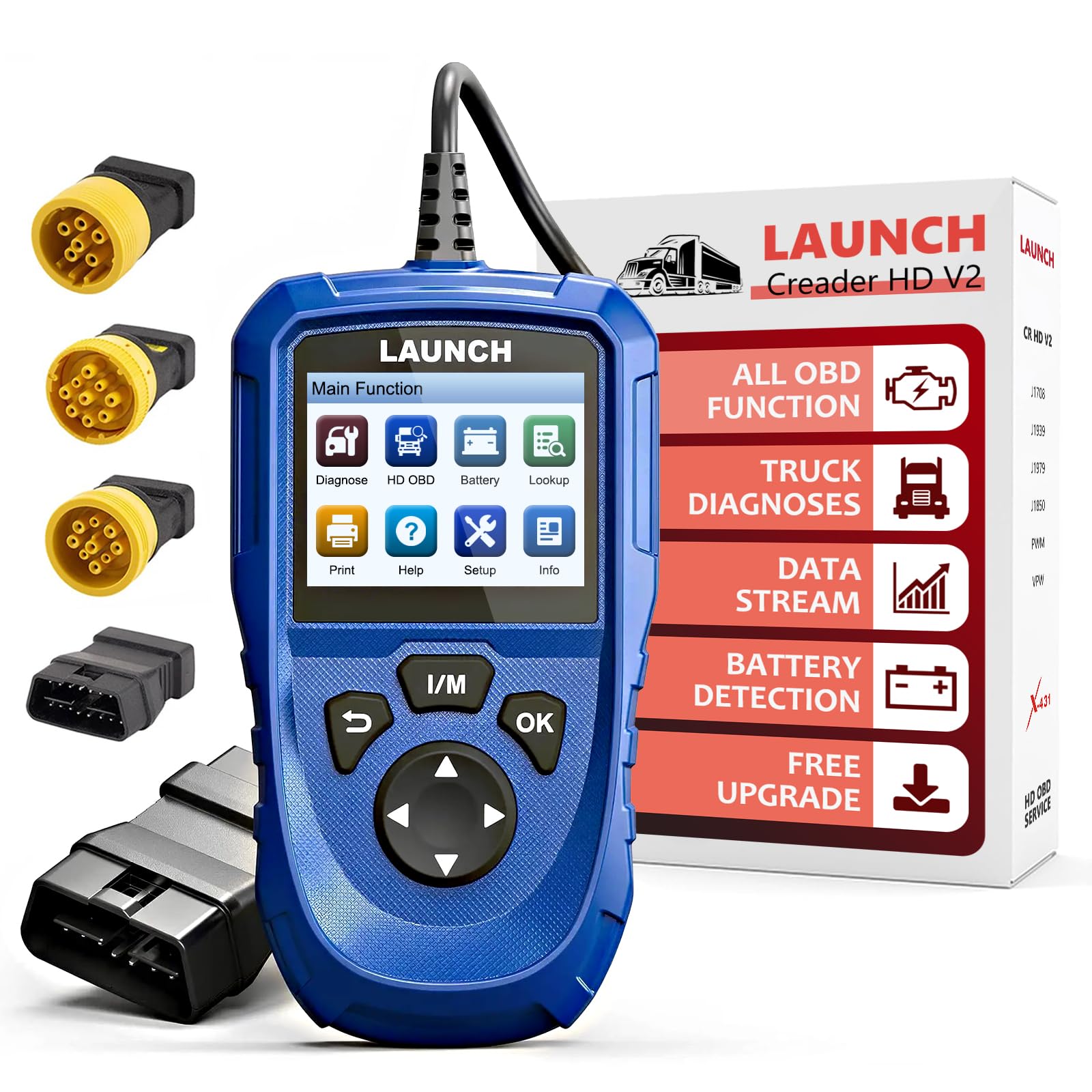 Launch Creader HD V2 Scanner Poids Lourds, Lecteur Code Défaut HDOBD OBD-II EOBD, pour Volvo Cummins Caterpillar Freightliner - Image 5