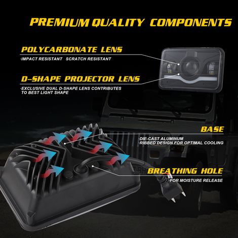 Set di 4 fari a LED, 10,2 x 15,2 cm, 5 fari rettangolari con abbaglianti e anabbaglianti, sostituzione DRL per Peterbilt Kenworth Freightliner Ford Probe Oldsmobile Cutlass - Image 2