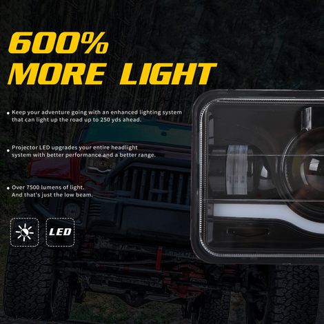 Set di 4 fari a LED, 10,2 x 15,2 cm, 5 fari rettangolari con abbaglianti e anabbaglianti, sostituzione DRL per Peterbilt Kenworth Freightliner Ford Probe Oldsmobile Cutlass - Image 3