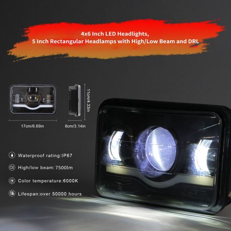 Set di 2 fari a LED, 10,2 x 15,2 cm, 5 fari rettangolari con abbaglianti e anabbaglianti, di ricambio per DRL (luci diurne a LED) per Peterbilt, Kenworth, Freightliner, Ford Probe, Oldsmobile e Cutlas - Image 5