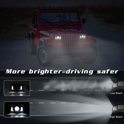 Set of 2 LED headlights 10.2 x 15.2 cm, 5 rectangular headlights with high and low beam DRL replacement for Peterbilt Kenworth Freightliner Ford Probe Oldsmobile Cutlass. - Image 4