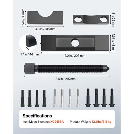 VEVOR Yoke Puller, Made for Class 6-8 Transportation Trucks and Equipment, Heavy Duty Yoke Removal Tool Kit, Automotive Yoke Puller Kit Compatible with Kenworth, Peterbilt, Freightliner, Mack, Volvo - Image 2