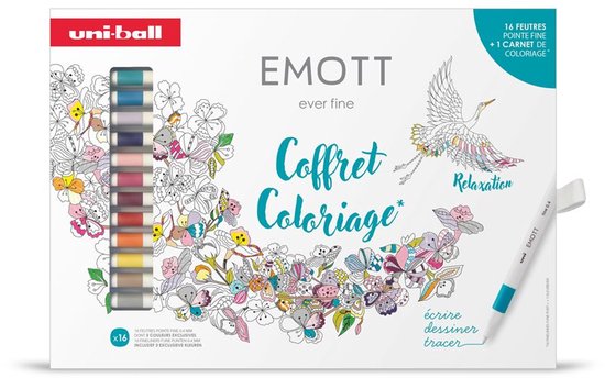 Set Uni Emott Fineliner 16 pièces + Livre de coloriage - Image 1