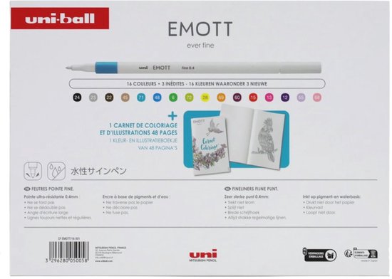 Set Uni Emott Fineliner 16 pièces + Livre de coloriage - Image 2