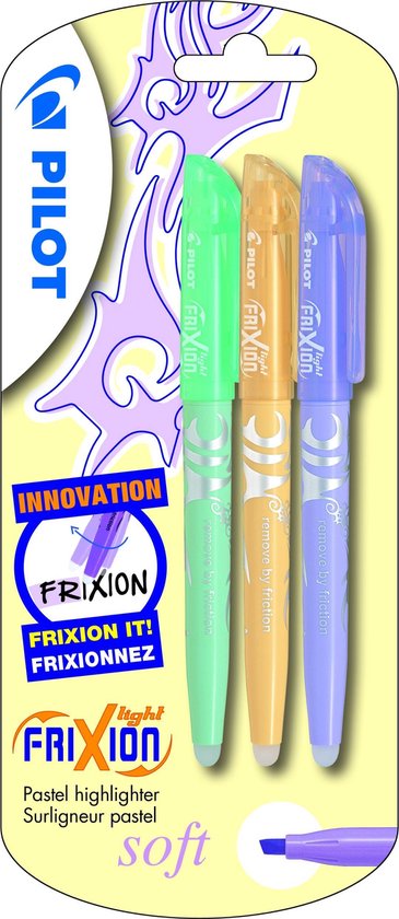 Surligneur Pilot Frixion lot de 3 pastel doux vert, orange, violet - Image 1