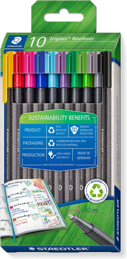 Staedtler Triplus fineliner eco, boîte de 10, assortiment de 10 pièces - Image 1