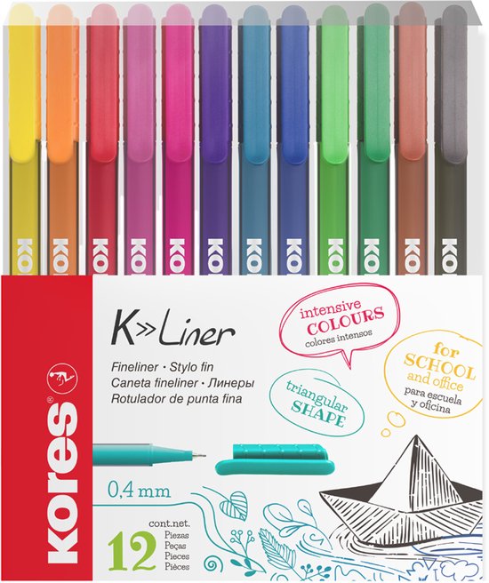 Kores Fineliner K-Liner, lijndikte 0,4 mm, etui met 12 stuks